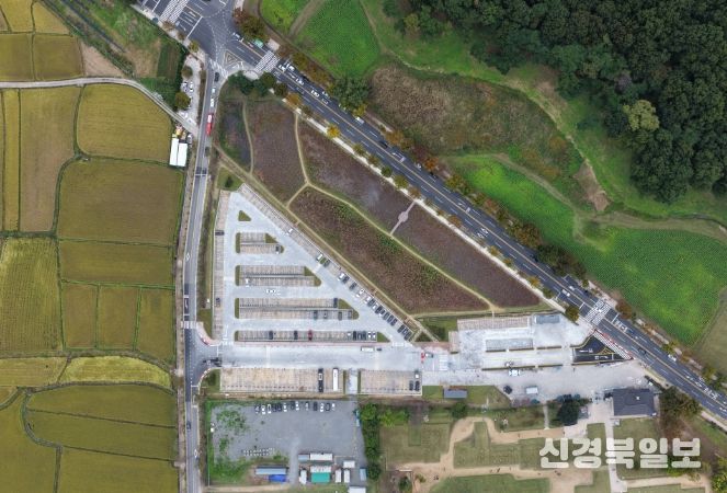 정비를 마친 동궁과 월지 임시주차장 모습