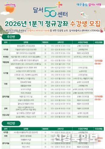 달서구, 달서50플러스센터 2026년 1분기 정규강좌 수강생 모집