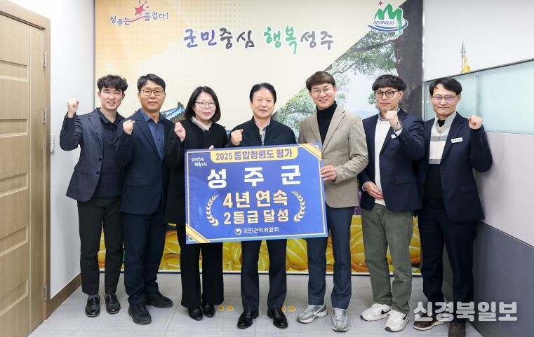 성주군, 종합청렴도 4년 연속 2등급 달성! 쾌거
