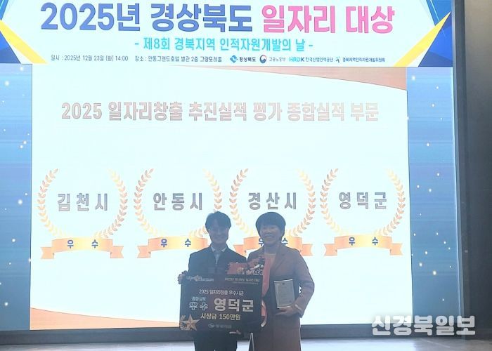 영덕군이 2025 경상북도 일자리 창출 추진 실적 평가에서 우수상을 받았다.