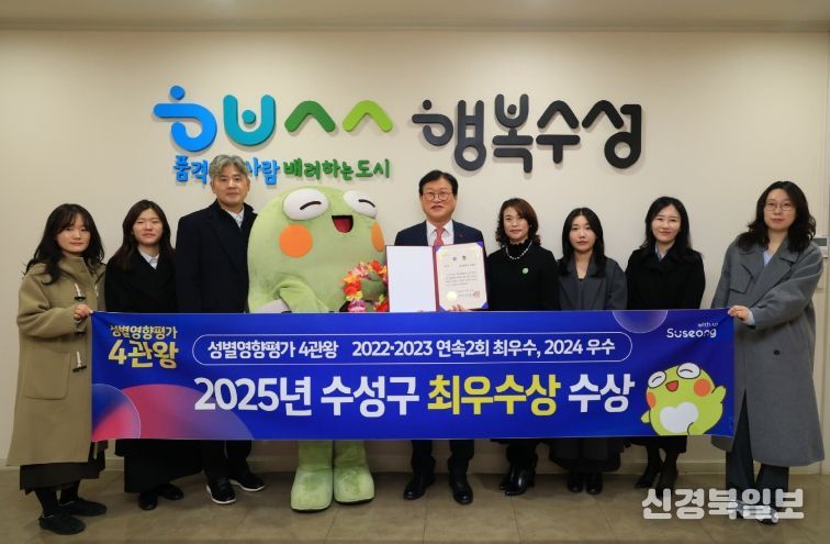 대구 수성구(구청장 김대권)는 대구광역시가 9개 구·군을 대상으로 실시한 ‘2025년 성별영향평가 구·군 수행평가’에서 최우수상을 수상했다.