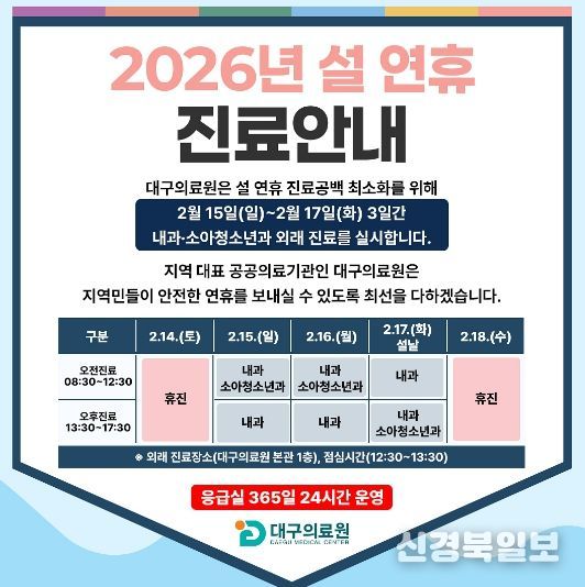 2월 15일~17일 3일간 내과·소아청소년과 외래진료 시행 및 응급실 운영 강화