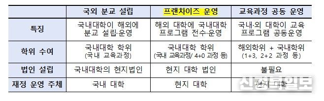 국내 대학의 해외 진출 유형